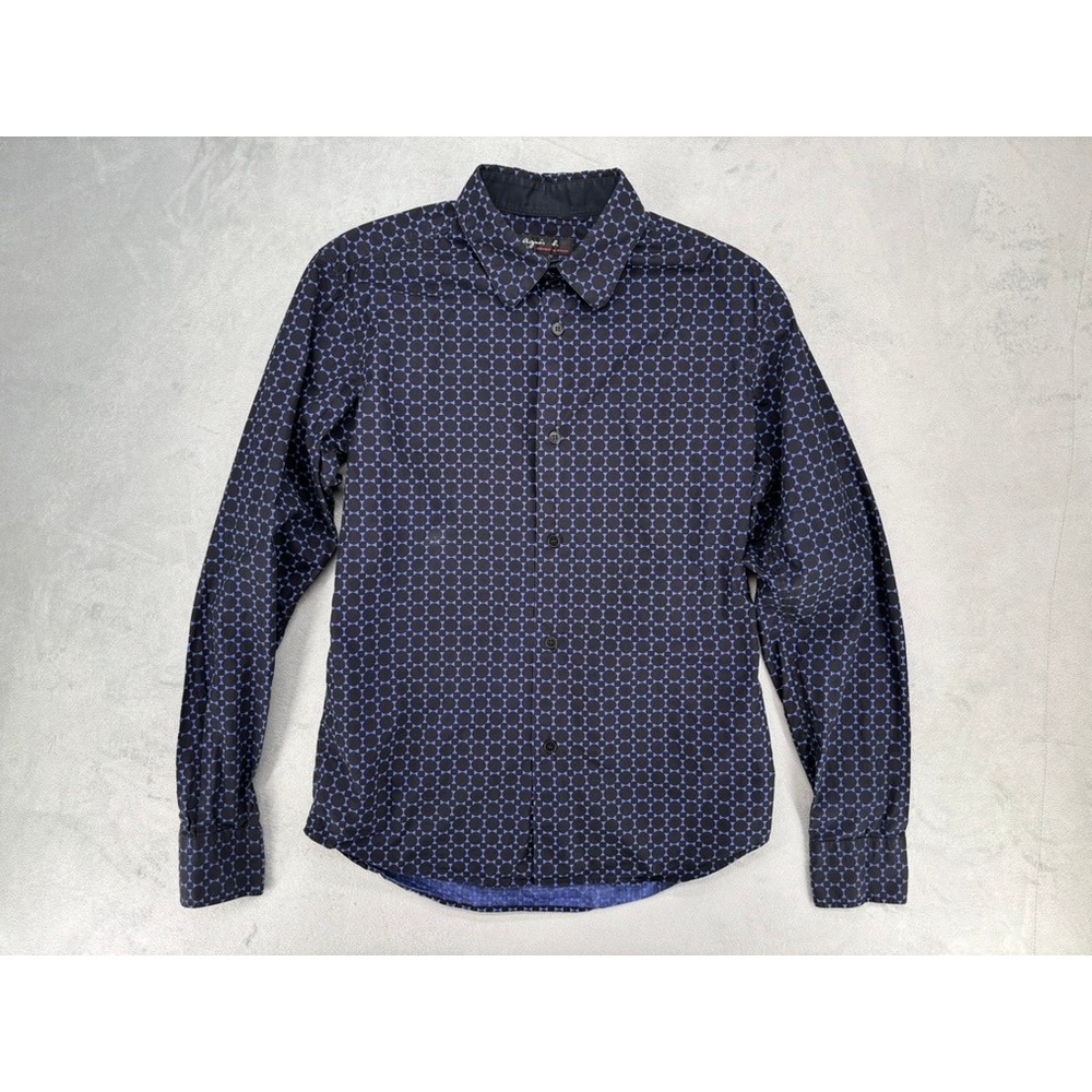 Vintage 90s Agnes B. Mens Geometric Dot Button Down Shirt Made in France Size 38